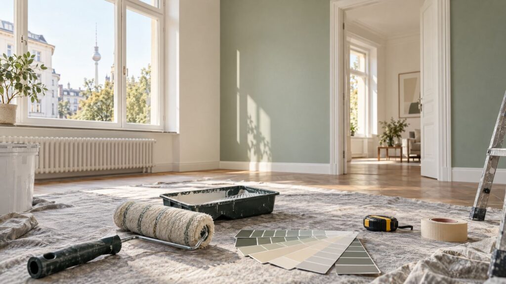 Vorbereitete Malerarbeiten in einer Berliner Wohnung