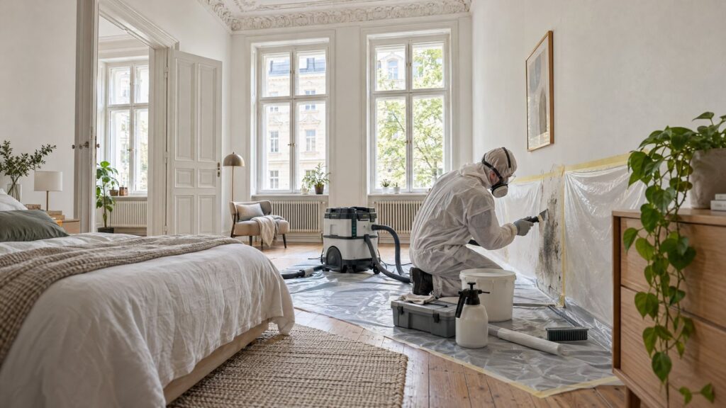 Professionelle Vorbereitung einer Wand zur Schimmelbeseitigung